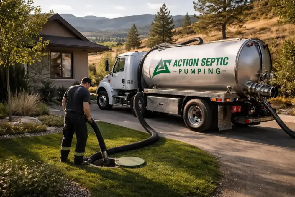 Action Septic technician pumping a septic tank at a residential property in the Okanagan